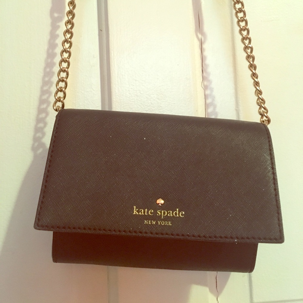 Kate spade black mini cross body with gold chain